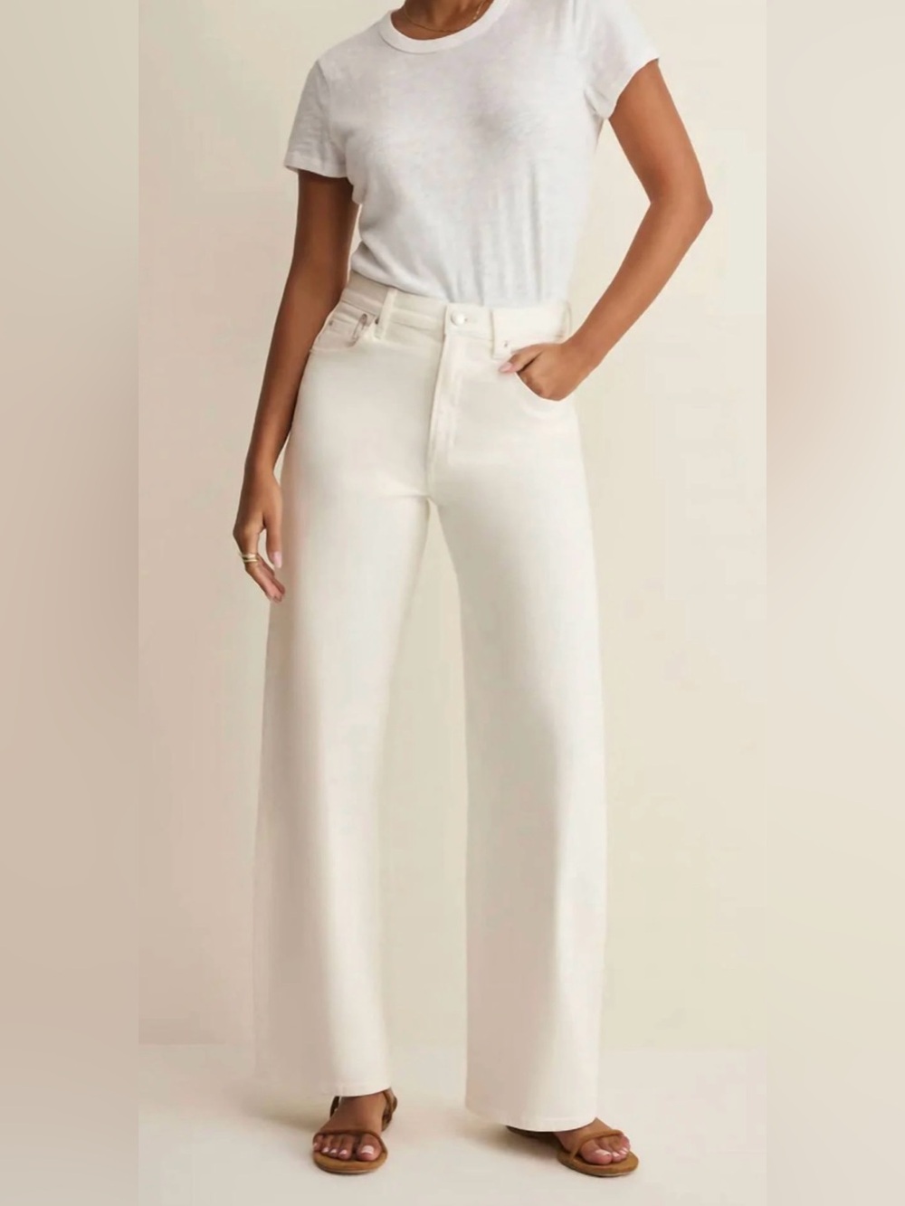 Z Supply High-Rise Remi Bowed Jeans- Cloud Off White